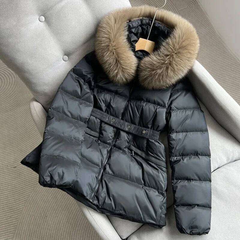 FASHION 2025 Winter Women Ultra Light Puffer Jacket Real Fox Fur Hooded 90% White Duck Down Coat Female Warm Slim Parkas Womens Coat