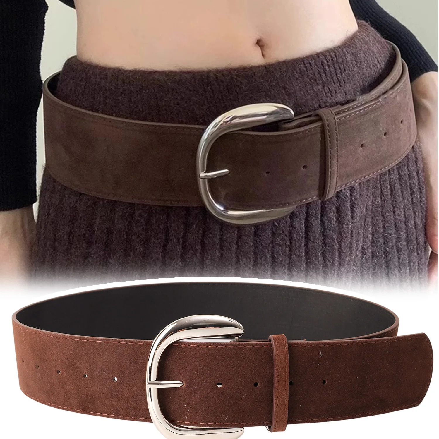 Vintage Y2K Maillard Brown Belt Jeans Student Coffee Versatile Wide Belt Retro Pu Leather Hip Hop Fashion Waistband Decorative 251013