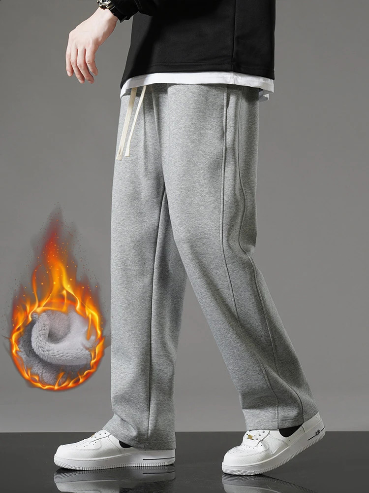Winter Mens Sweatpants Fleece Liner Sportswear Thick Warm Straight Casual Track Pants Male Thermal Velvet Trousers 251023