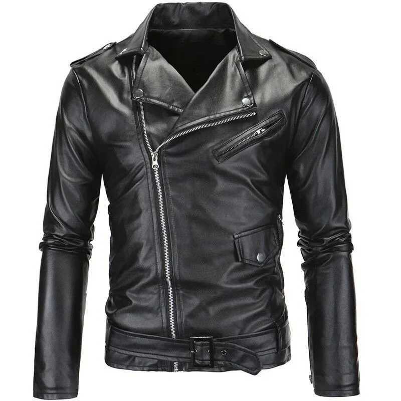 Mens Leather Jackets 2024 New White Black Casual Lapel Slim Fit Diagonal Zipper Motorcycle PU Leather Jacket Coat Mens Clothing W251023