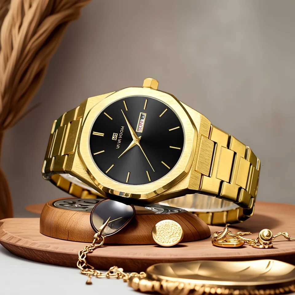 2025 New Men Business Watch Fashion Octagonal Stainless Steel Strap Double Calendar Quartz Movement Top Brand Men Watches relojL251023