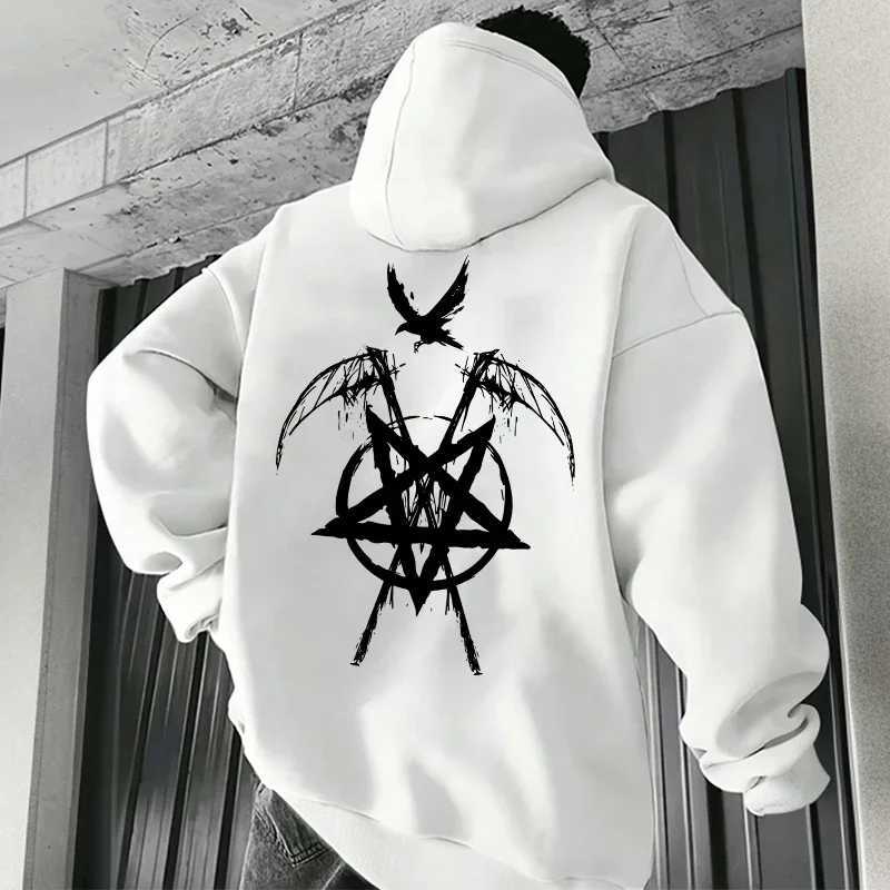 2025 Trendy Mens Hooded Sweatshirts Satan Pentagram Print Autumn Winter Casual Sportswear Urban Fashion Hoodies Male Top OutwearT251023