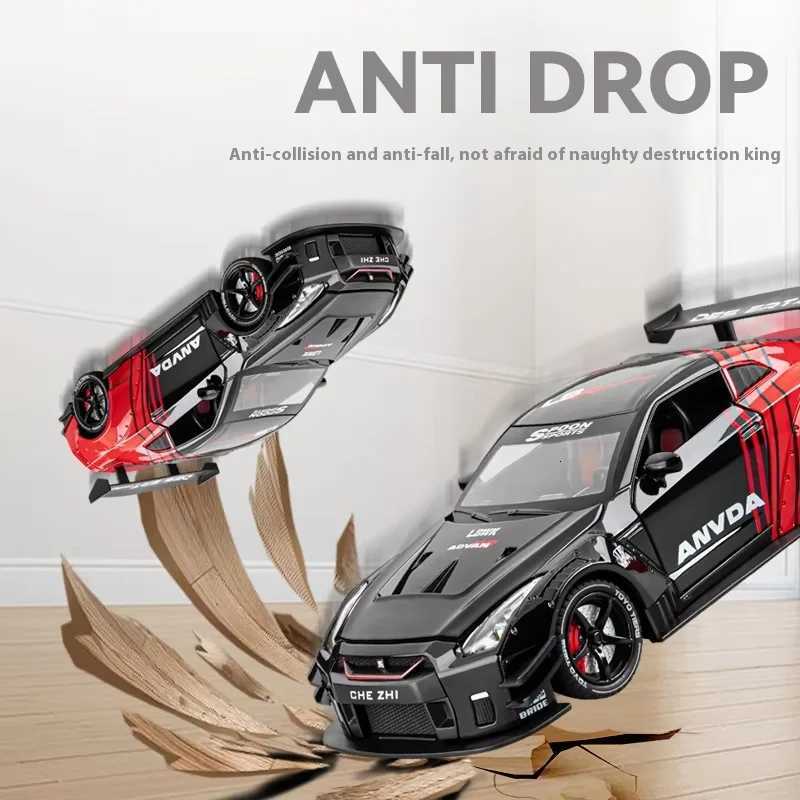 124 Skyline Ares Sports Car Spray Alloy Diecast Model Car Sound Light Childrens Desktop Competition Toy Collectibles GiftsT251023