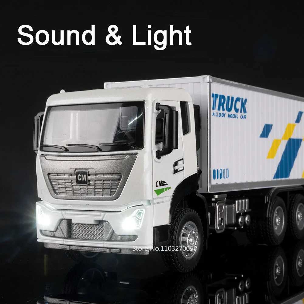 132 Container Transport Truck Alloy Diecast Model Toys Car Doors Opened Sound Light Pull Back Vehice Childrens Puzzle Toy GiftT251023
