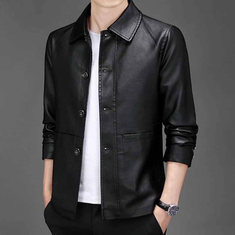 Leather men spring and autumn thin middleaged highgrade autumn and winter fashion large size leather jacket trend coat W251023