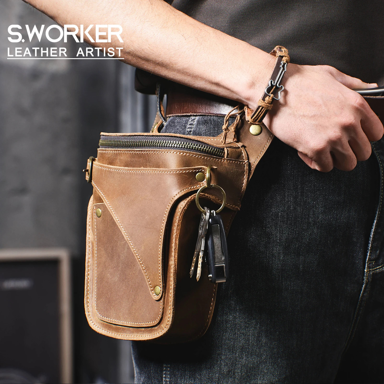 Mens Vintage Genuine Leather Waist Bag Casual Mobile Phone Bag Top Layer Cowhide Outdoor Cellphone Holster Crazy Horse Leather251023