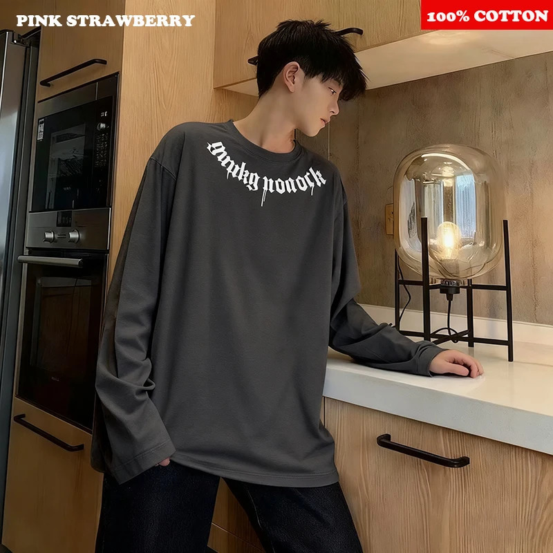 American Street HipHop Tshirt Men Autumn 100 Cotton Black ONeck Long sleeves Base Layer shirt Y2k Top Men clothing 251020