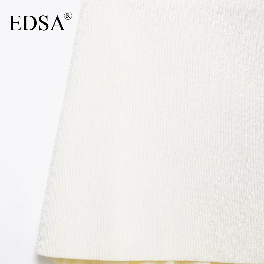 EDSA Women Combined Pleated Knit Skirt with Elasticated Waistband High Waist Semisheer Midi Skirt for Casual Female 251020