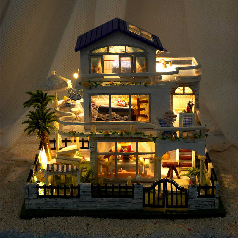 DIY handmade wooden model house toy that glows as a birthday gift. L251023