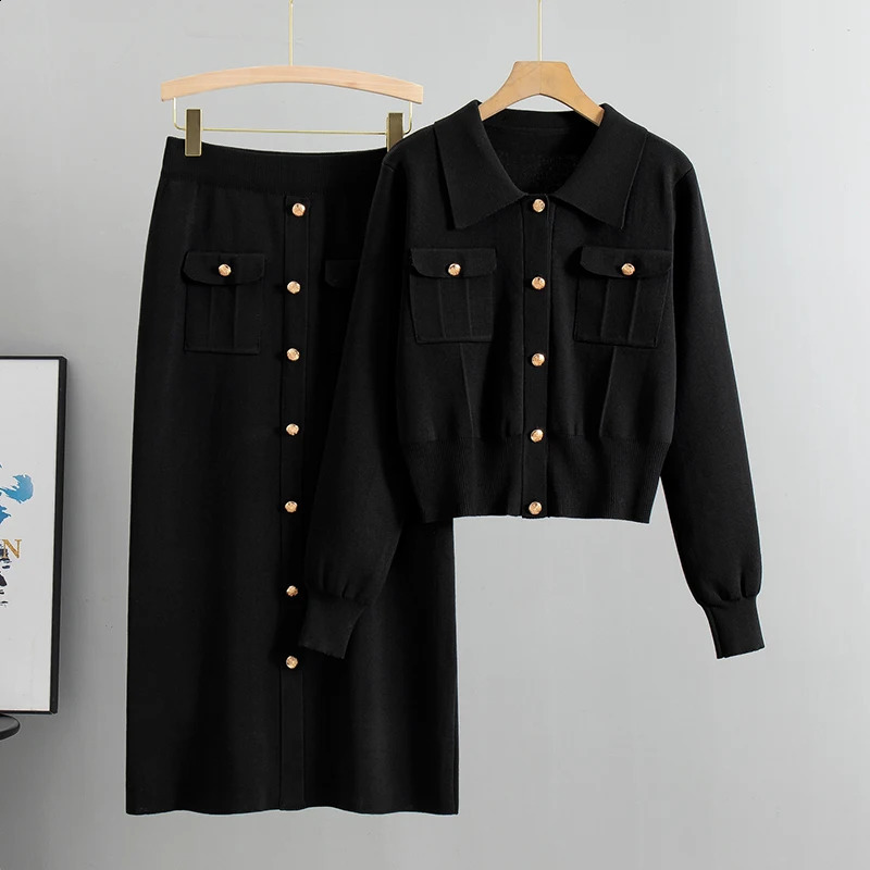 Elegant Office Sweaters Topsslim High Waist Knitwear Skirts 2 Piece Sets Women Streetwear Tracksuit Korean Fashion Autumn 251022