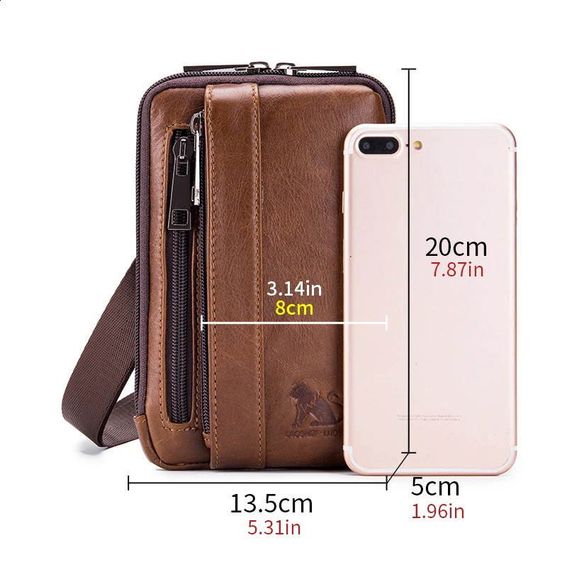 Genuine leather mens waist bag cowhide multifunctional phone bag can be worn with a belt hook251023