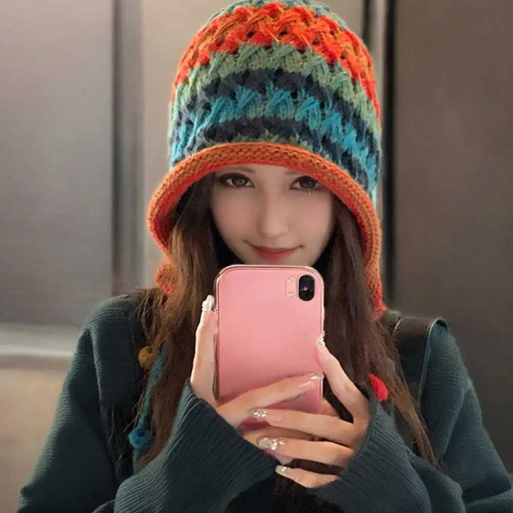 Women Winter Knitted Cap Plush Ball Decor Elastic Thick Hollow Out Beanie Soft Warm Regular Fit Ear Protection Lady Winter HatXJ251023