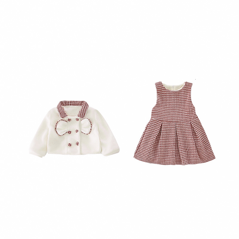 Girl designer fashion dress autumn and winter new fashion children's clothing winter baby girl wool dress fashion set