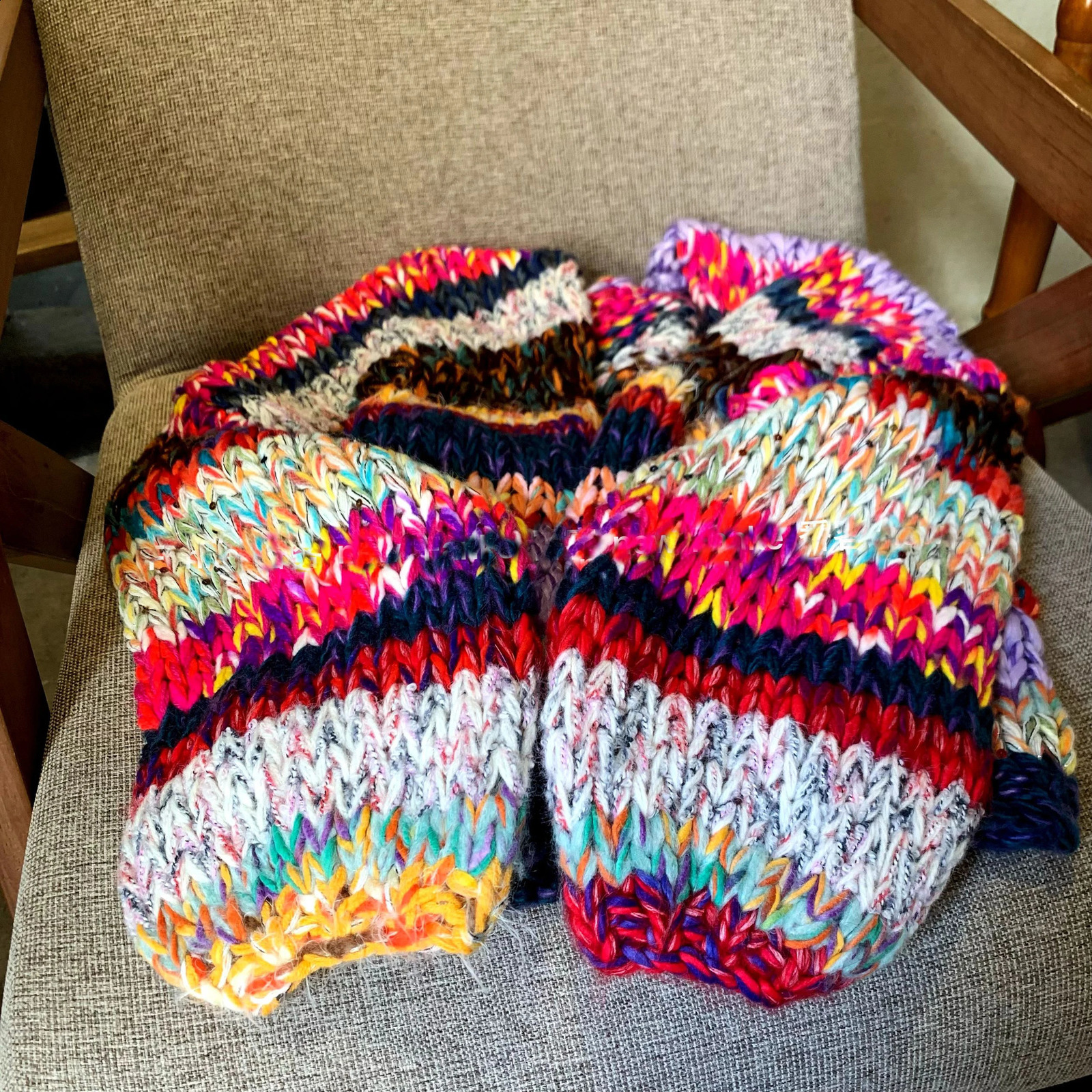 Multicolor Handmade Chunky Knit Cardigan Colorful Oversized Sweater Outfit Boho Chic Cottagecore Knitwear Dressing Fashion 251022
