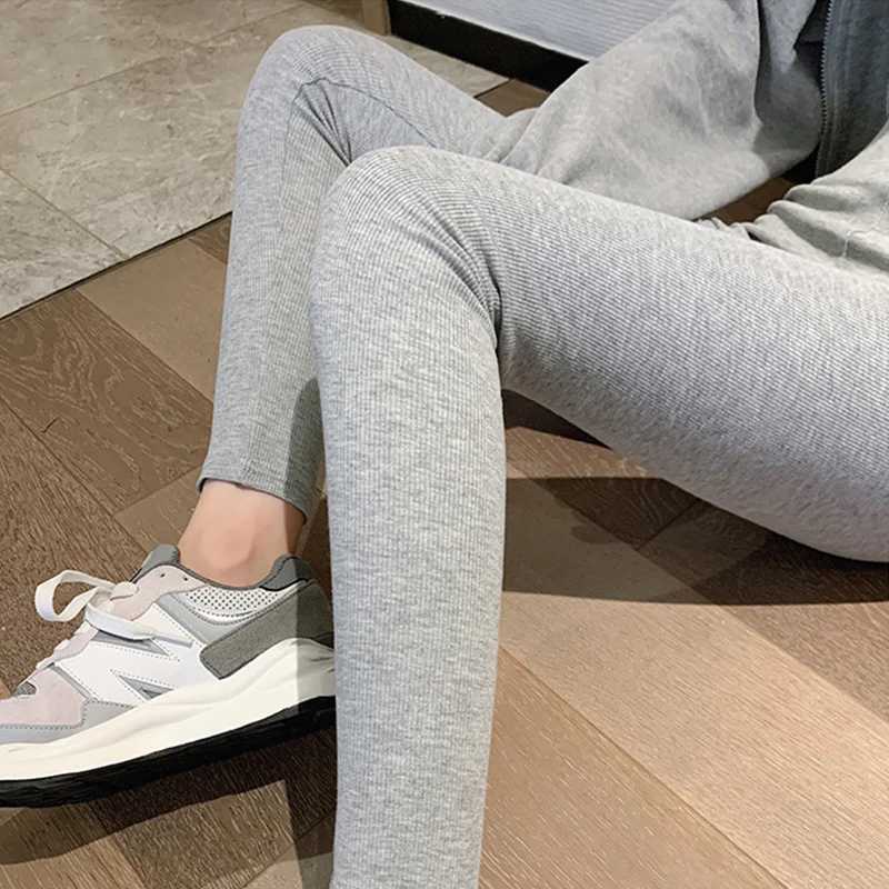 2025 Gray Ribbed Leggings for Woman High Waist Stretch Tight Winter Leggings Solid Color Comfortable Warm Slim Fit Leggings LadyT251023