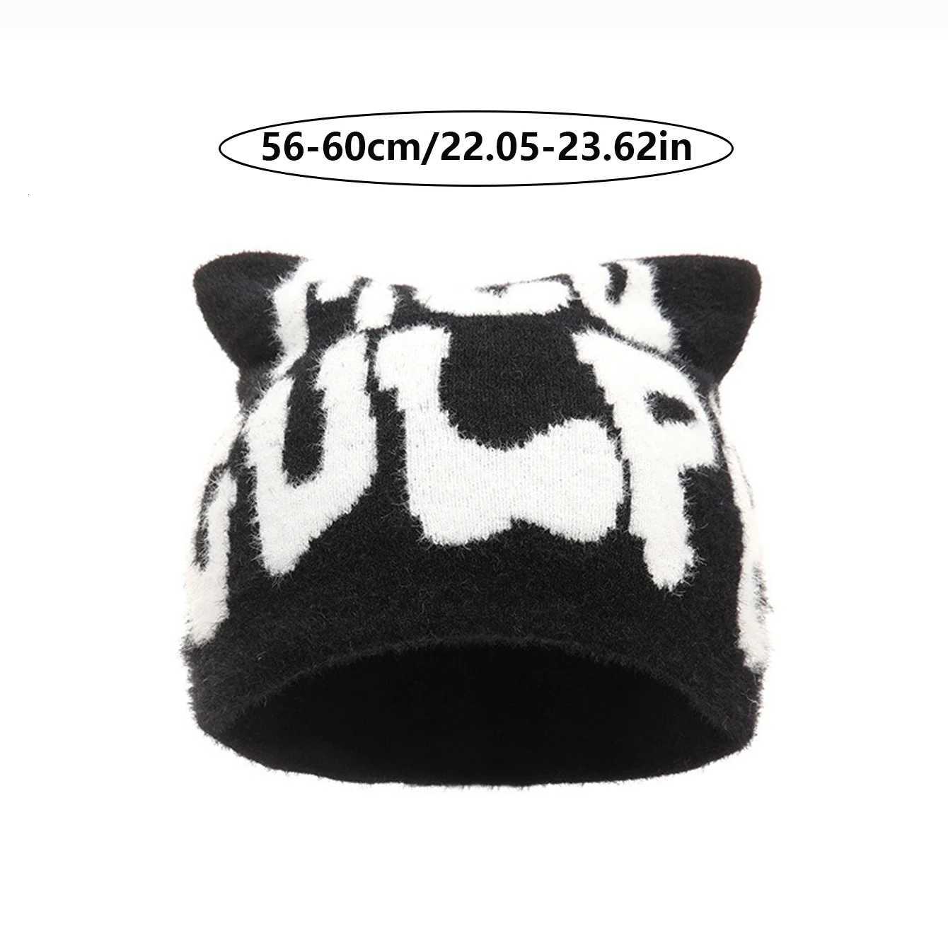 Halloween Cats ears Steamed catear shaped bread Knit Hat Letter Jacquard Warm Fashion Y2K Style BeaniesXJ251023