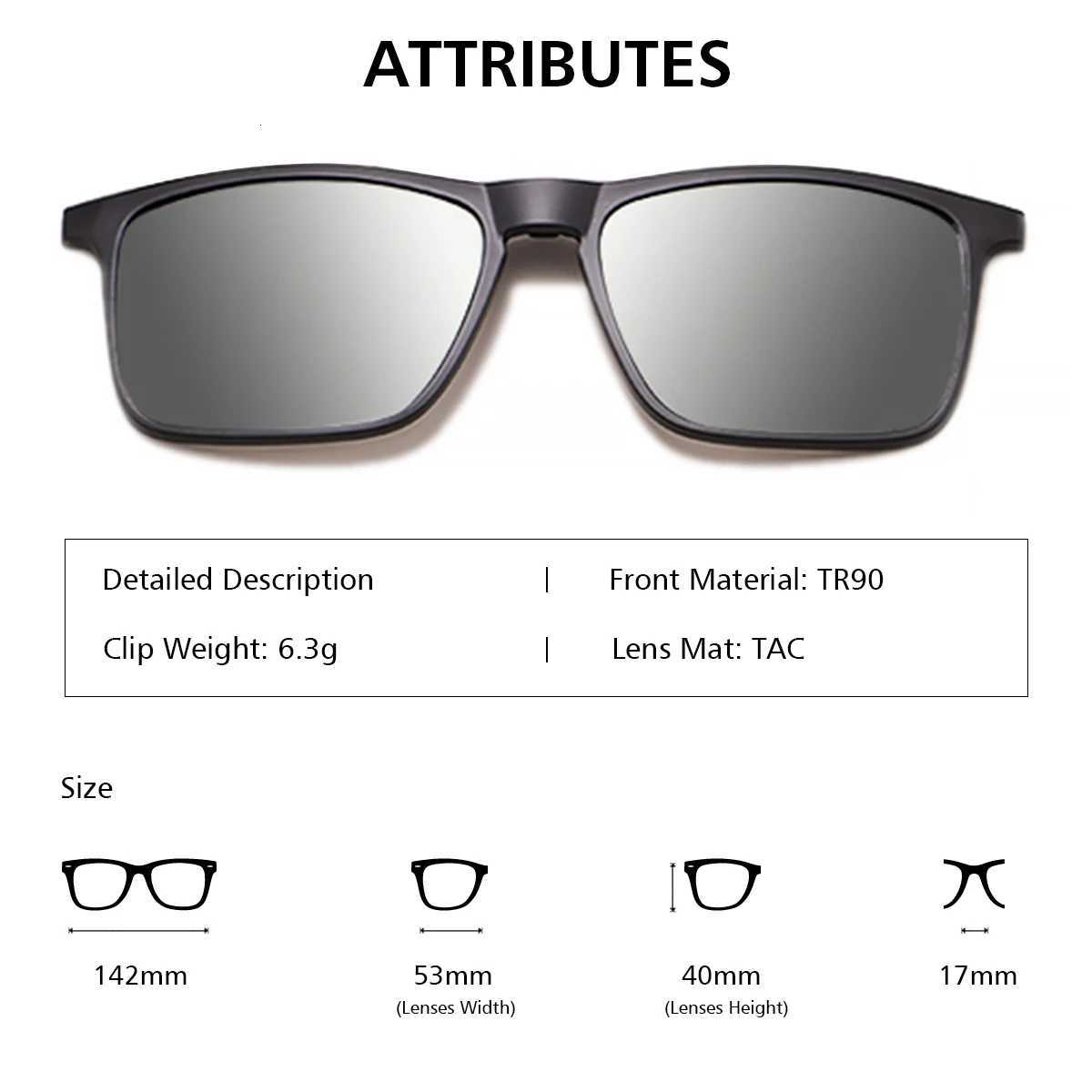 Unisex Polarized ClipOn Sunglasses Square UV400 Night Vision Driving Fishing Eyeglasses Clips Magnet Clip Men Sunglasses CoversW251023