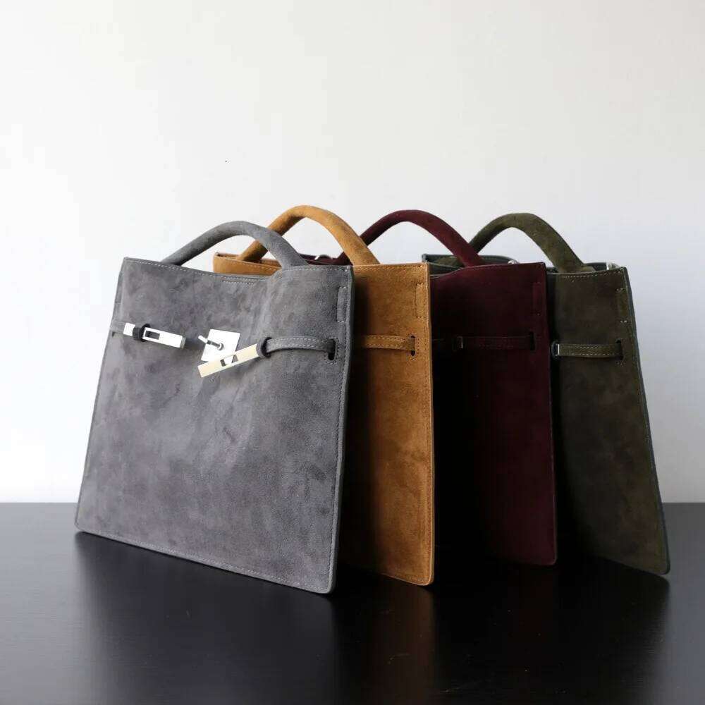 Niche Light Autumn Winter Lock Retro Suede High Texture Portable Shoulder Crossbody Commuter Tote Bag Large Capacity