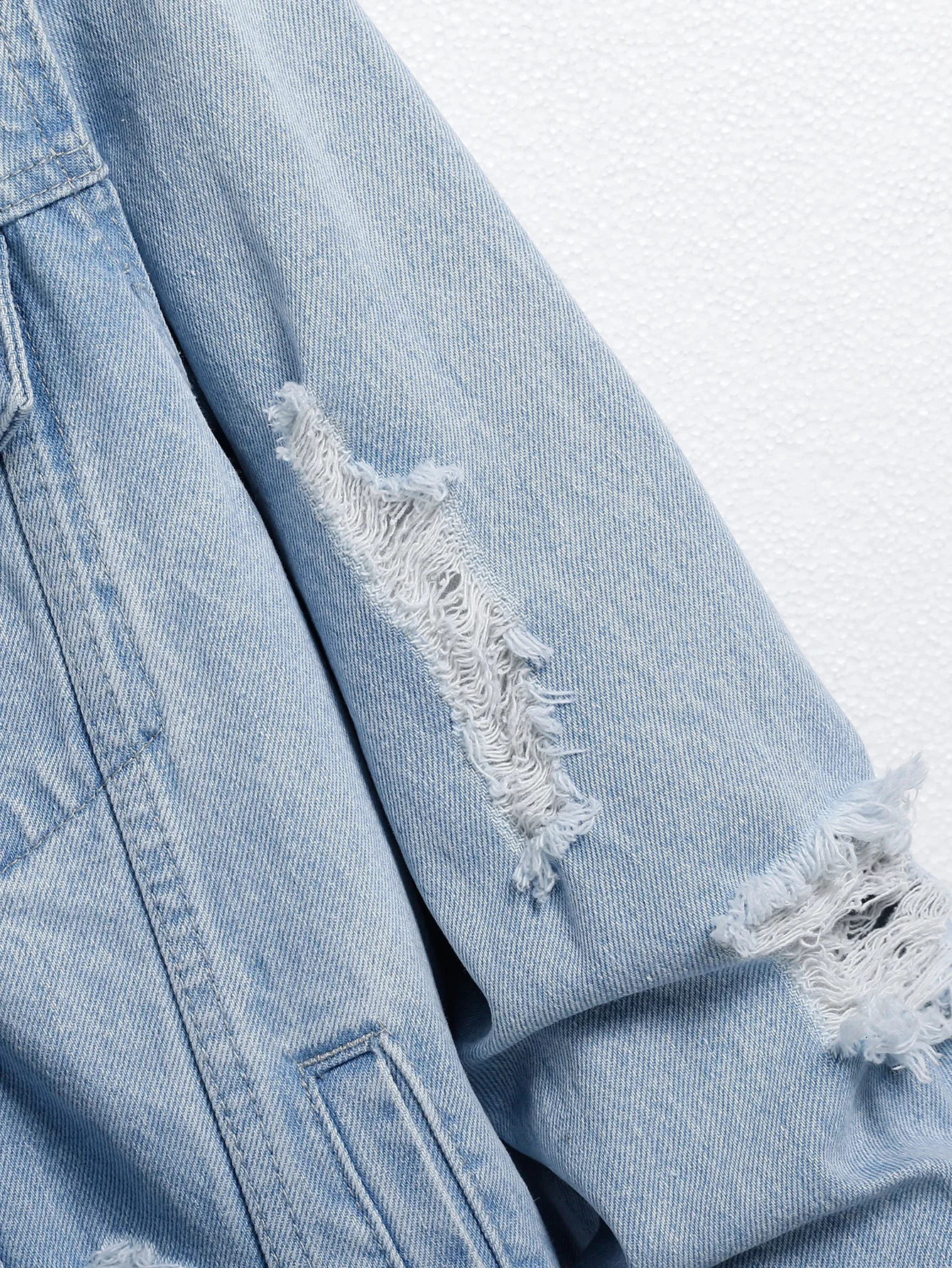 Mens light blue ripped denim jacket Stylish and trendy Street casual 251023