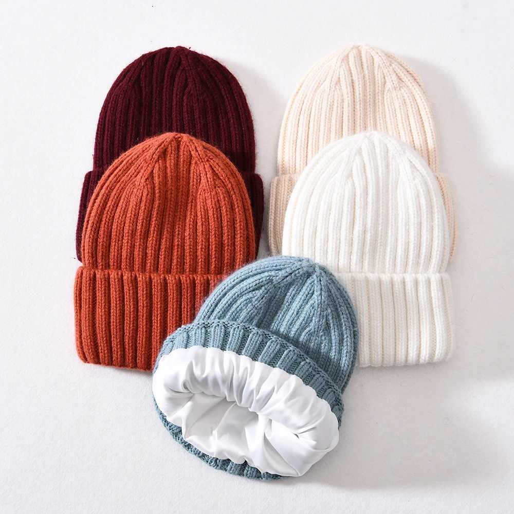 Winter Silk Satin Li Beanie Hats Wen Men Unisex Thick Chunky Striped Warm Soft High Quality Cashmere Knitted Beanie HatW251023