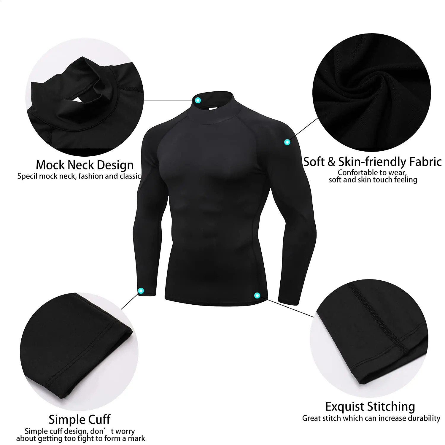 Mens Compression Shirts Long Sleeve Quick Dry Mock Turtleneck Undershirts for Men Moisture Wicking Running Athletic 251023