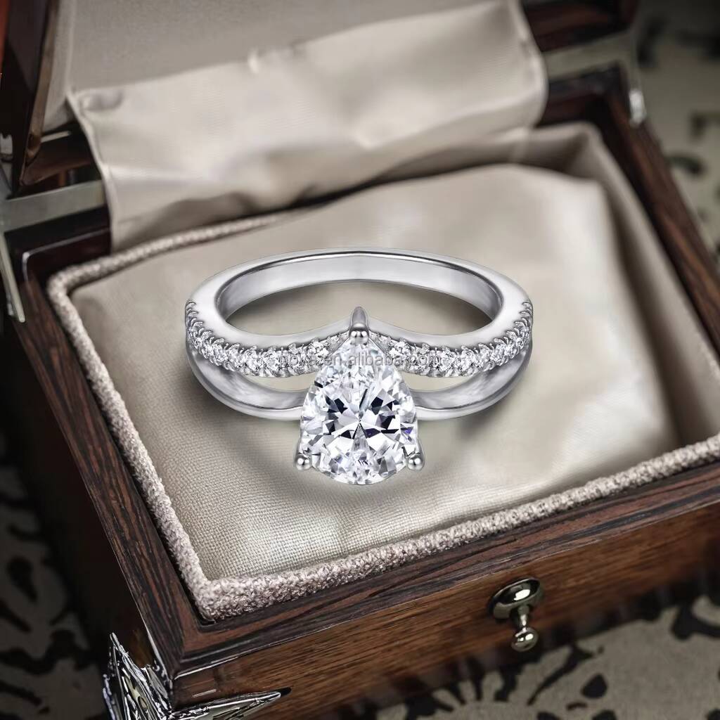 POYA 925 Sterling Silver Fine Jewelry for Women Pear Cut Simulated Diamond Womens Ring Moissanite Engagement Rings