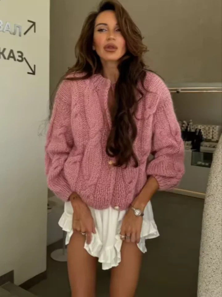 Casual Knitted Loose Cardigan Women Solid Long Sleeve Oneck SIngle Breasted Sweater Female Fashion Autumn Sweaters Lady 251022