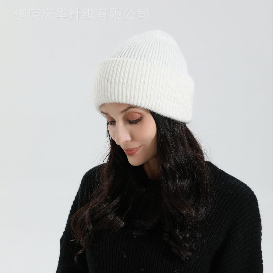 HighEnd New Rabbit Fur Knitted Wool Hat Women Trendy Autumn Winter Cold Hat Warm Pullover Knitted Hat 241114