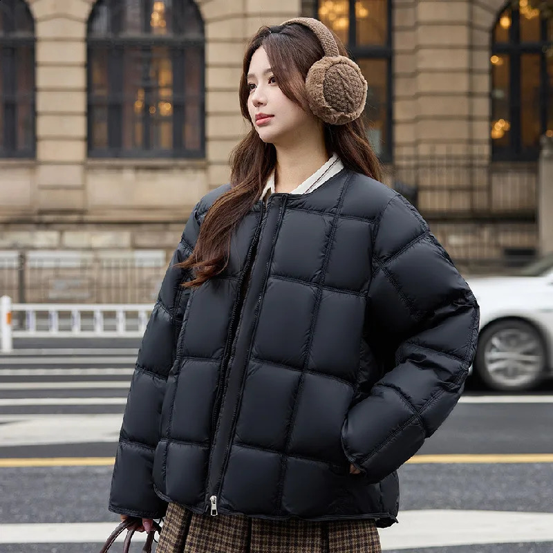 Womens Plus Size Casual Trendy Solid Color Simple Basic Oneck Long Sleeve Quilted Coats Winter Fashion Female Clothes Tops 251018
