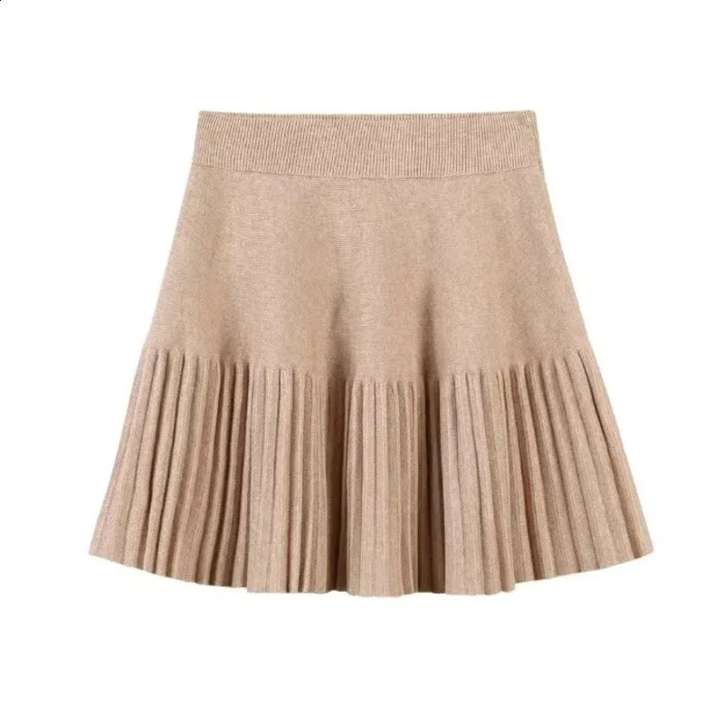 Pleated Mini Skirts Korean Sweet Knitted Elastic Waist Ladies Casual Youthful For Womens Clothes Solid Fashion 251022