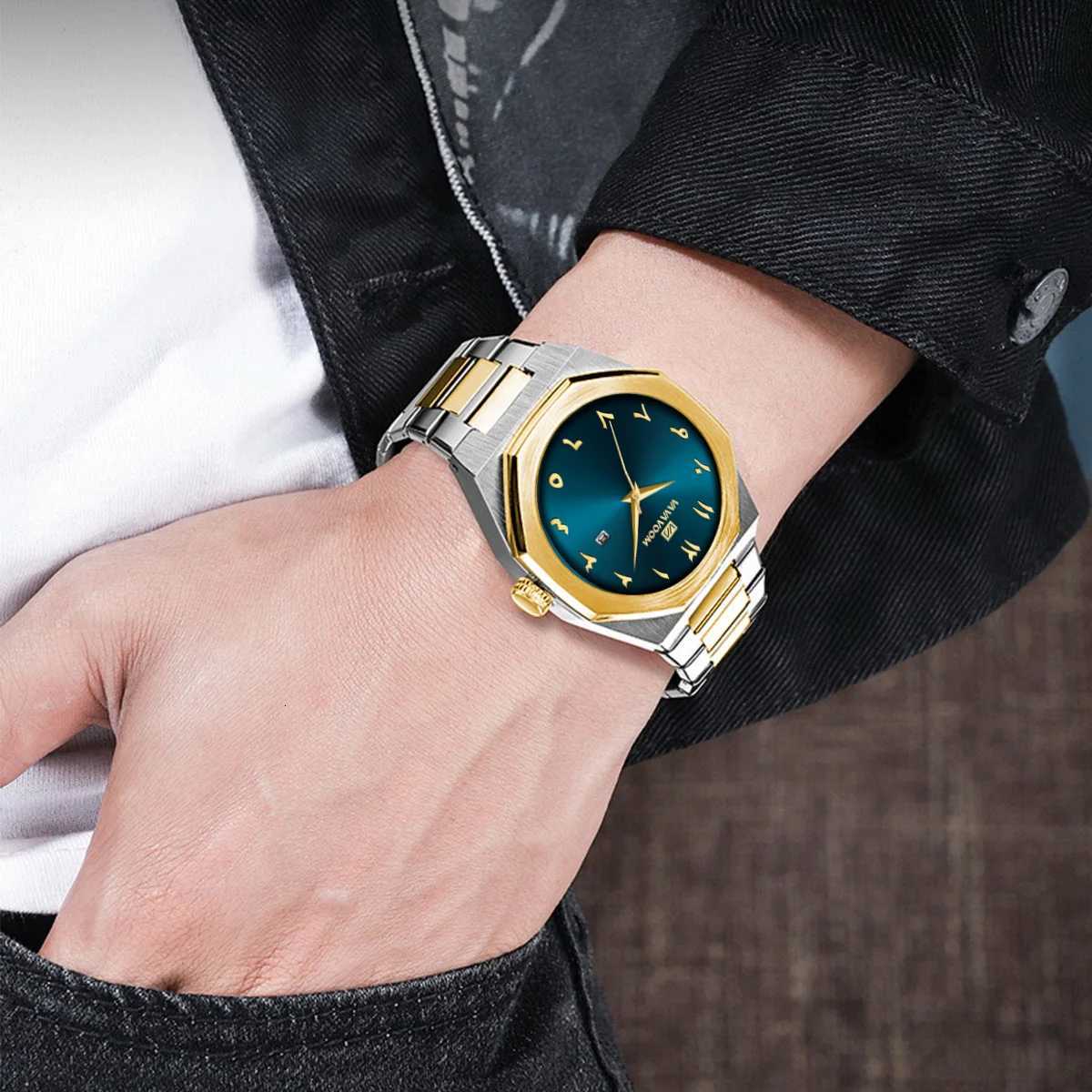 VA VOOM Brand Black Man Watches Fashionable Stainless Steel Strap Arabic Numeral Clock Quartz Movement Sports Watch for MensL251023