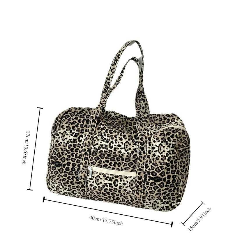 A Niche Leopard Print Canvas Handbag Highend Leopard Print Commuter Shoulder Bag Cross border Large Capacity Business Travel BagL251023