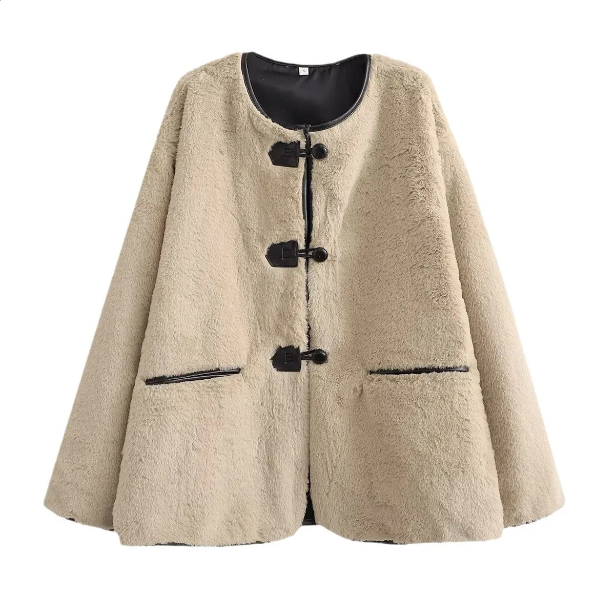 Loose round Neck Button up Pure Color Fashion Casual Rabbit Fur Jacket Womens Comfortable Leisure Outerwear Autumn Winter 251018