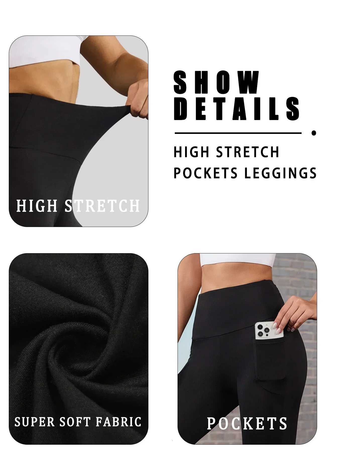 3 Pack Super Soft Leggings with Pockets for Women High Waisted Tummy Control Workout Yoga Running Pants LeggingsT251023
