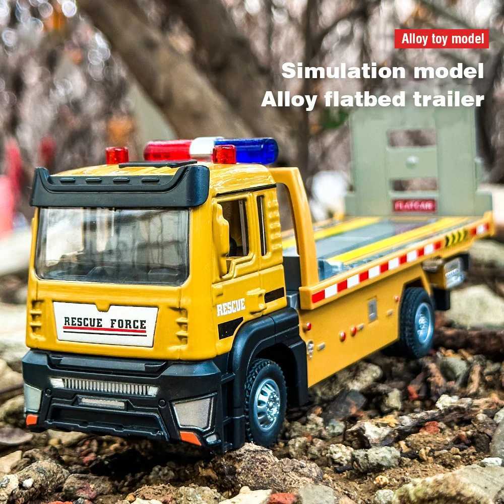 Alloy Truck Model 132 Diecast Flatbed Trailer Trucsk with Sound Light Moveble Engineering Car Tractor Toys for Boys Kids GiftT251023
