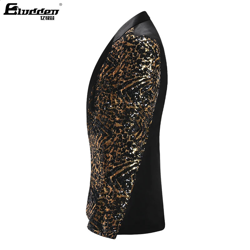 Single Breasted Leopard Sequins Stage Suit Jacket Men Party Hip Hop Fashion Drama costume Blazer Mens Floral 251023