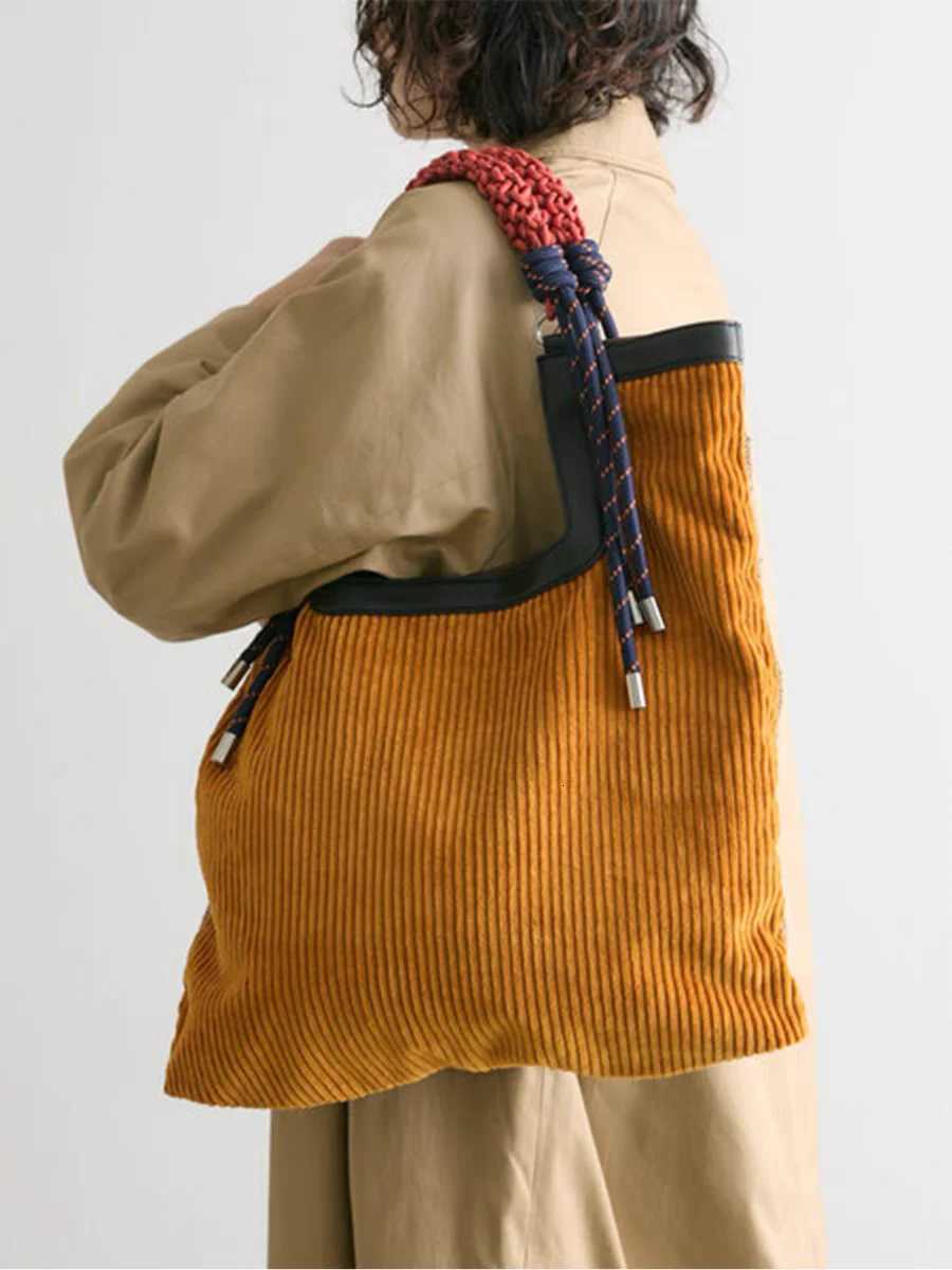 Women Bags Corduroy Fashion Vintage HighCapacity Tote Bags Weaving Handle Office Lady Girls BagL251023