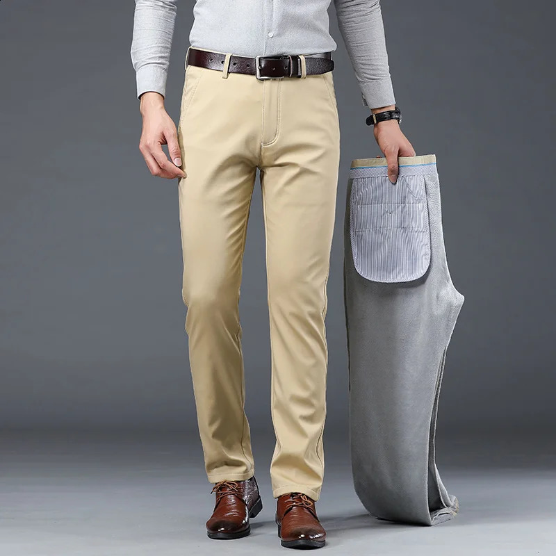 Winter Warm Fleece Mens Suit Pants Men Cotton Business Thick Solid Color Outdoors Casual Formal Trousers Male Plus Size 38 40 251023
