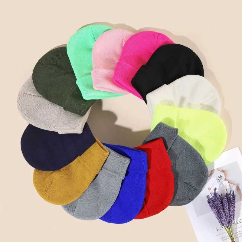 Wen Men Fluorescent Color Warm Beanie Hat Autumn Winter Stretch Knitted Crochet Beanies Hat Black Red White NavyW251023