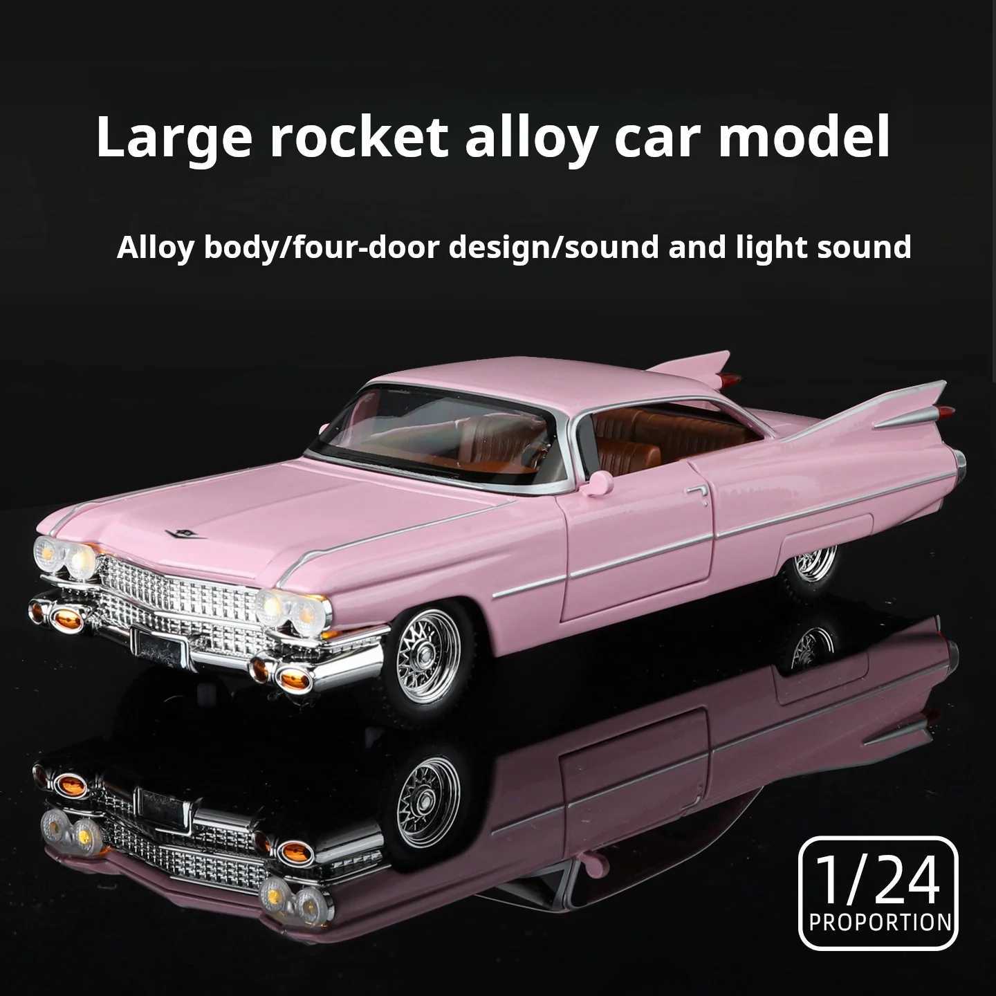 124 Cadillac Big Rocket Simulation Alloy collection Car Model Rebound Toy with sound and light Factory direct sales giftT251023