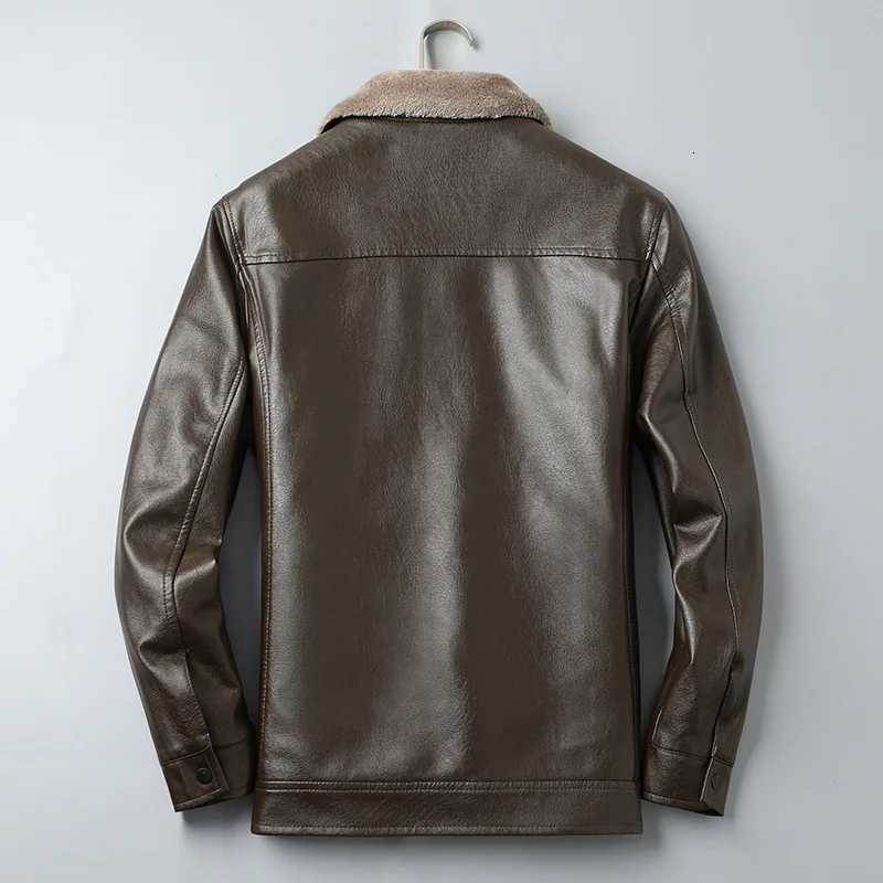 New Winter Men Wool Liner Warm Leather Jacket Man Fleece Fur Collar Leather Jackets Quality Male Casual PU Leather Coats 3XL W251023