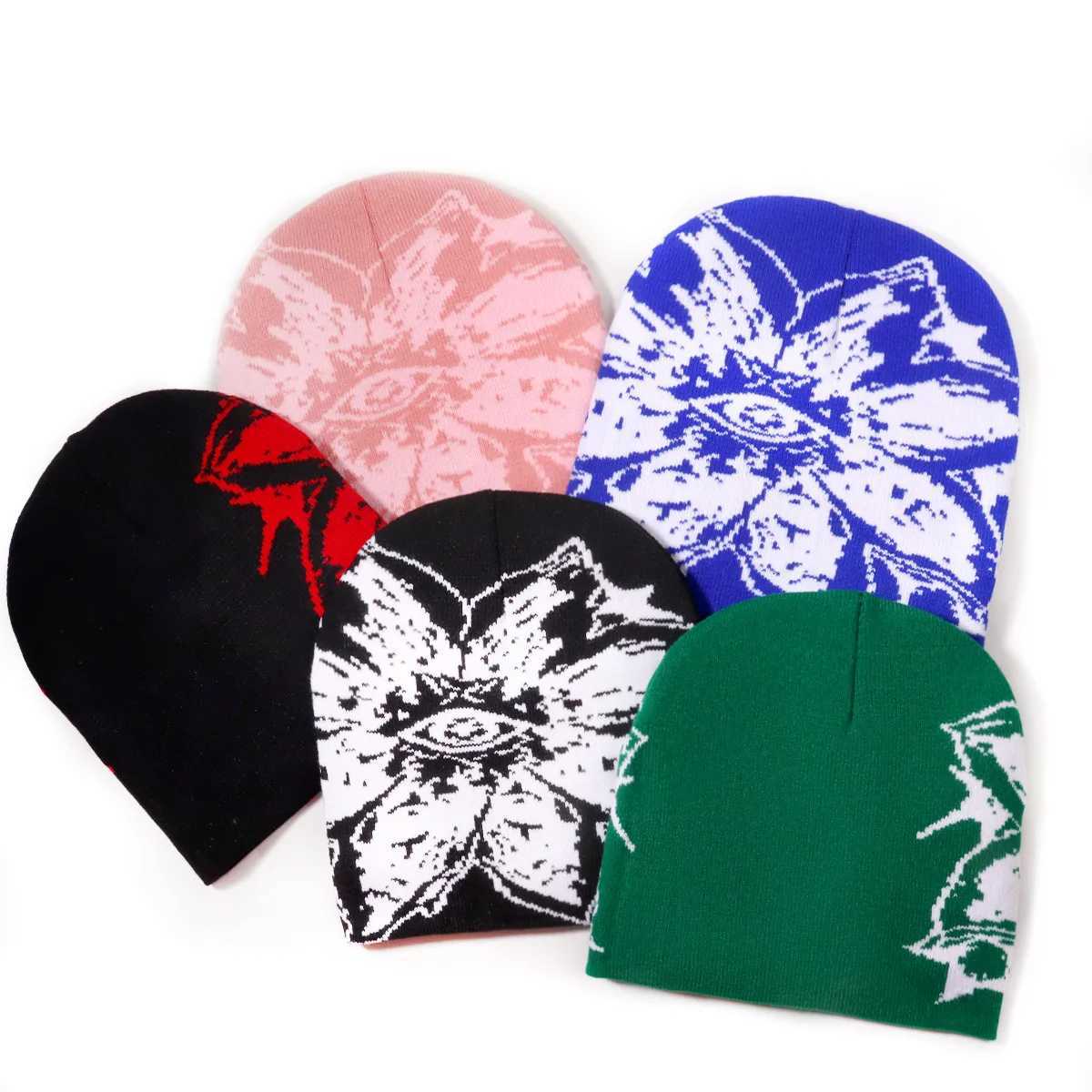 1PCS personalized trend large patterned jacquard knitted hat street outdoor sports skullcap unisex beanieXJ251023