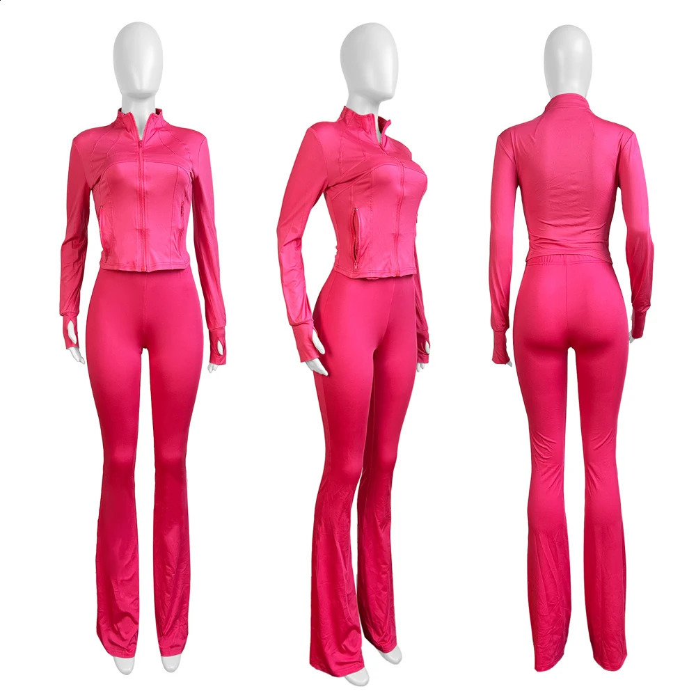 Fall Women Sport Loungewear Sexy Tight Long Sleeve Flared Pants Two Piece Set Active Gym 2 Matching Sets Tracksuit Outfits 251022