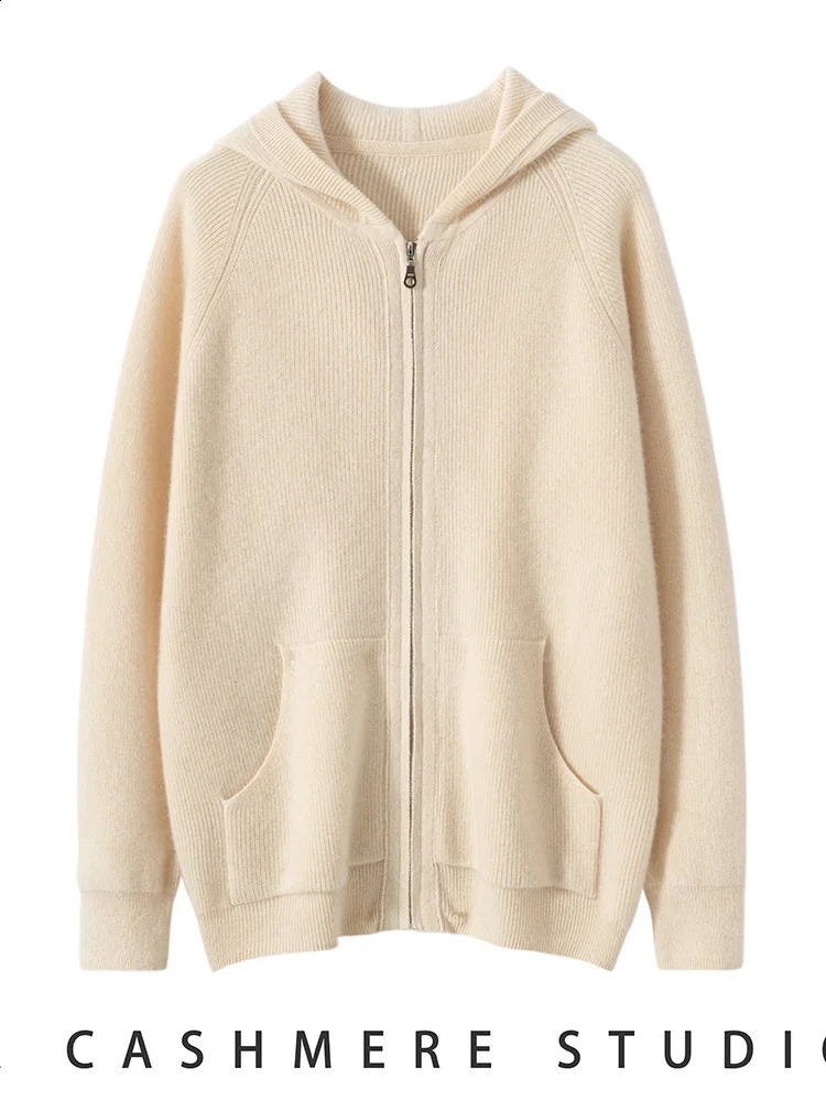 Mens Autumn Winter Cashmere Sweater Zippers Hooded Cardigan Jacquard Casual Pockets 100 Knitwear Raglan Sleeve Tops 251023