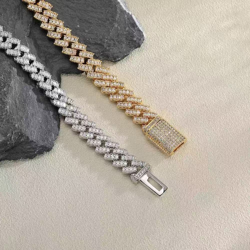 12mm Hip Hop Mens Chain Jewelry 925 Sterling Silver Fully Vvs Moissanite Cuban Link Chain in Stock