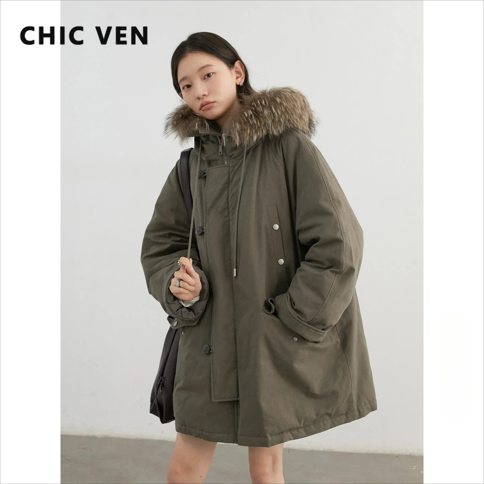 CHIC VEN Women Down Coats Loose Casual 90 White Duck Workwear Jacket Hooded Female Overcoat Autumn Winter 251013