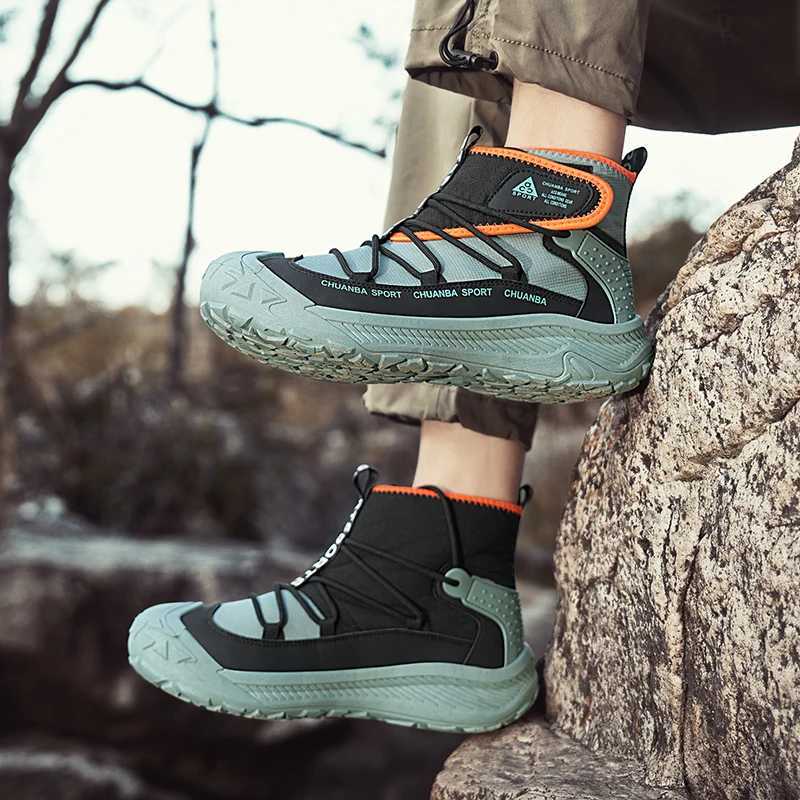 2025 Outdoor Green Walking Shoes Men Fashion High top Casual Boots Men Platform Breathable Hiking Shoes For Men Trekking Boots J251023
