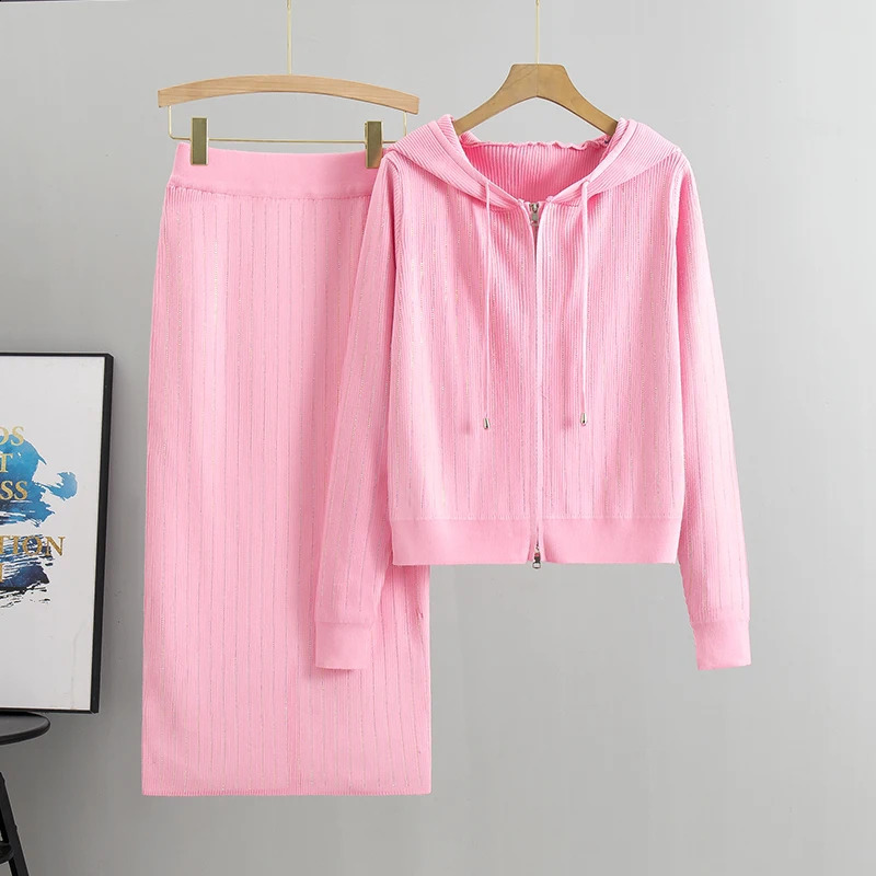 womens Knitted Cardigan High Waisted Buttocks Wrapped Skirt 2 Piece Suits y Diamond Fashion Sets 251022