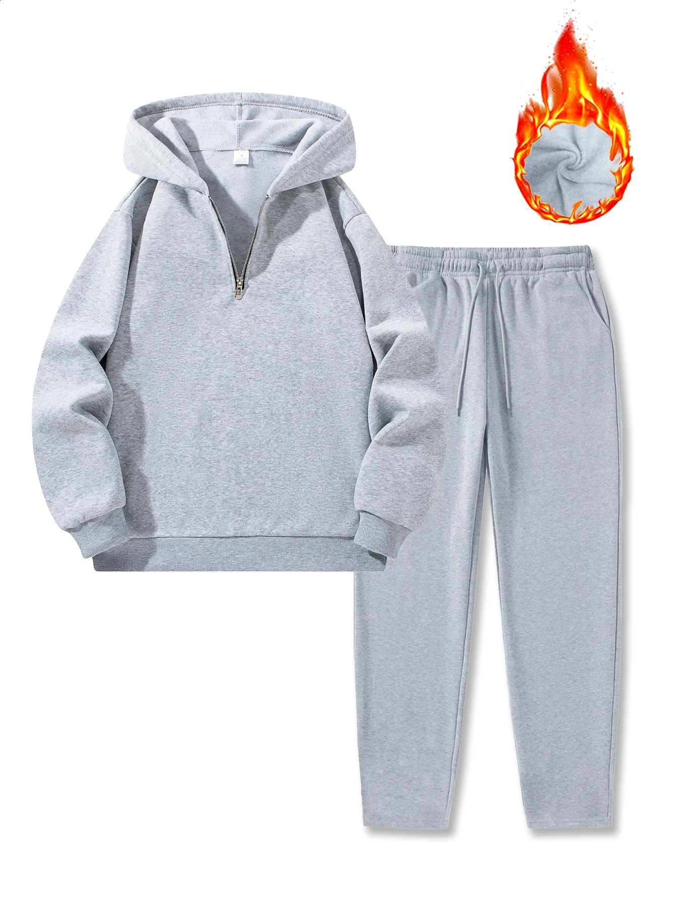 Mens Half Zipper Hoodie Trousers Suit Autumn Winter Solid Color Casual Sportswear Warm Outdoors S2XL Tracksuit 251023