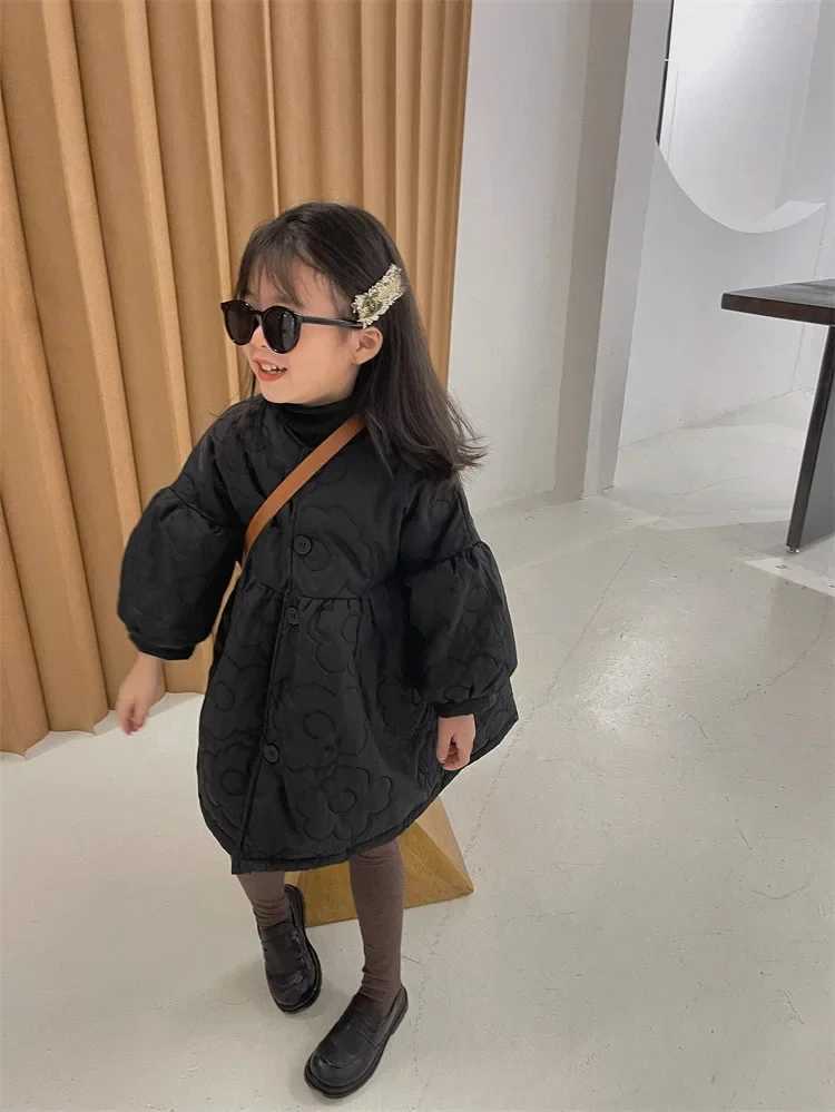 Childrens Coats Autumn and Winter Coat with Floral Embroidery Puffed Sleeves Girls Coat Baby Girl Winter Clothes Y251023